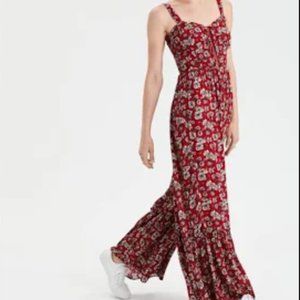 American Eagle Red Floral Print Jumpsuit Size 4